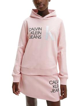 Sweatshirt Calvin Klein Hybrid Logo Rosa für Mädchen