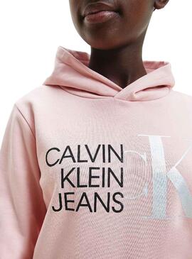 Sweatshirt Calvin Klein Hybrid Logo Rosa für Mädchen