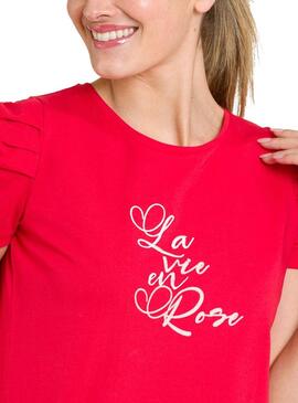 T-Shirt Naf Naf La Vie En Rose Rot für Damen