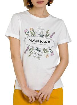 T-Shirt Naf Naf Flores Weiss für Damen