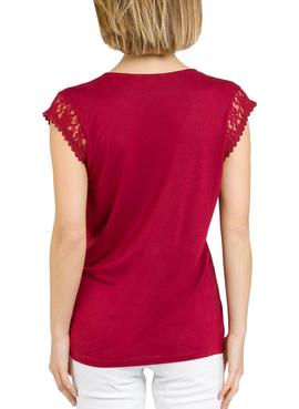 T-Shirt Naf Naf Puntillas Rot für Damen